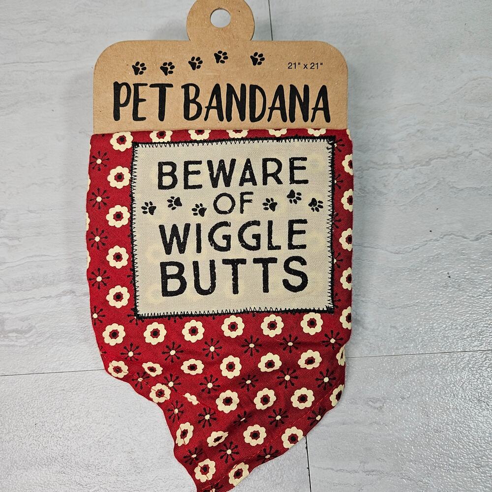 Pet Bandana Red Beware of Wiggle Butts 100% Rayon Large